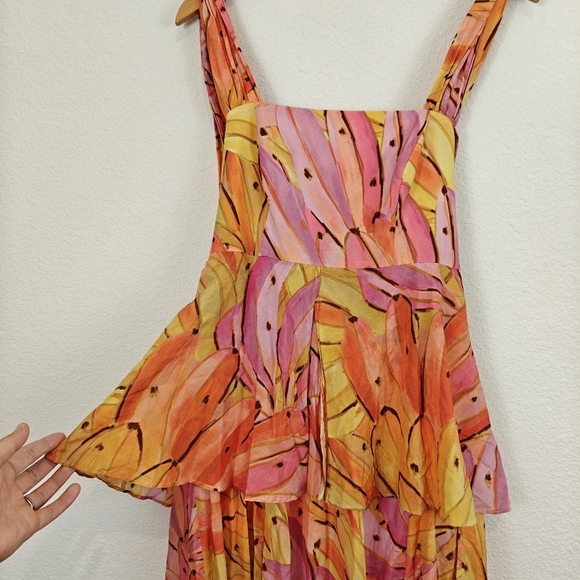FARM RIO Nwot Ombre Bananas Crossed Back Square Neck Maxi Dress XS Women's - Picture 11 of 15